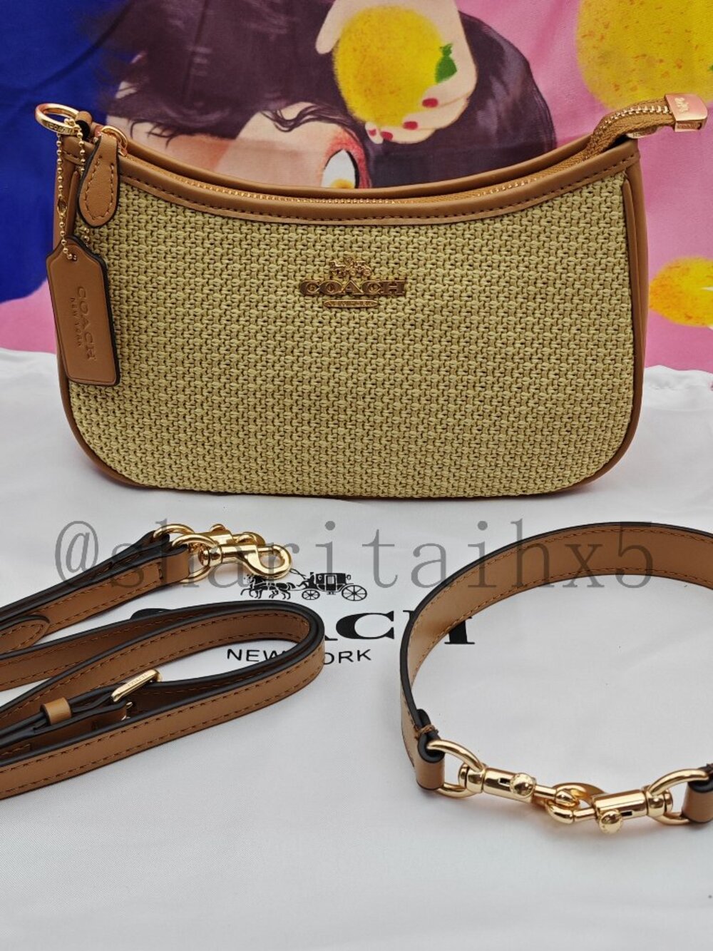 ✨✨Coach Teri Straw Shoulder Bag brown